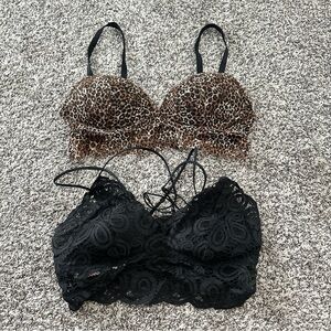 Victorias Secret PINK Lot of 2 Bralettes Cheetah Black Lace